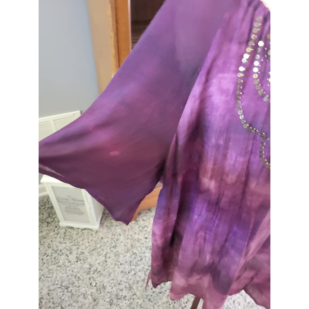 Maggie Barnes 4X Purple‎ Tie Dye Sequin Embellished Sheer Top Blouse - Picture 3 of 4